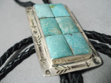 Exceptional Native American Navajo Squared Royston Turquoise Sterling Silver Bolo Tie-Nativo Arts