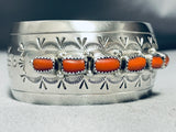 Wide Vintage Native American Navajo Chunky Coral Sterling Silver Bracelet Cuff-Nativo Arts
