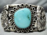 Heavy Silver Slag Sterling Turquoise Vintage Native American Navajo Bracelet Old-Nativo Arts