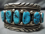 Dramatic Vintage Navajo Turquoise Sterling Silver Native American Bracelet Old-Nativo Arts