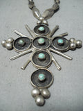One Of The Best Ever Vintage Native American Navajo Turquoise Cross Sterling Silver Necklace-Nativo Arts