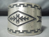 Huge Rug Design Vintage Native American Navajo Hand Tooled Sterling Silver Wide Bracelet-Nativo Arts