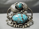 Towering Vintage Native American Navajo Morenci Turquoise Sterling Silver Chain Link Bracelet-Nativo Arts