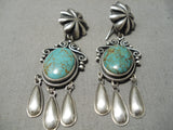 Fabulous Vintage Native American Navajo Hand Repoussed Sterling Silver Turquoise Earrings-Nativo Arts