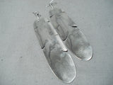 Ginormous Navajo Sterling Silver Dangle Feather Earrings Native American-Nativo Arts