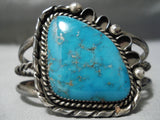 Superior Vintage Native American Navajo Vivid Blue Turquoise Sterling Silver Wave Bracelet Old-Nativo Arts
