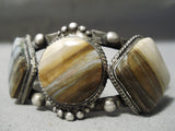 One Of Best Early 1900's Vintage Native American Navajo Ingot Silver Petrified Wood Bracelet-Nativo Arts