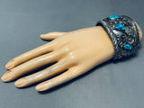 Jack Chatter 101 Grams Vintage Native American Navajo Turquoise Sterling Silver Bracelet-Nativo Arts