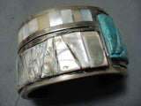 One Of The Best Vintage Native American Navajo Turquoise Pearl Sterling Silver Inlay Bracelet-Nativo Arts