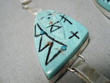 Native American Completely Hand Carved Maiden Vintage Navajo Sterling Silver Turquoise Necklace-Nativo Arts