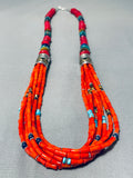 Authentic Singer Native American Navajo Coral Turquoise Sterling Silver Necklace-Nativo Arts