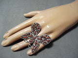 One Of Biggest Zuni Coral Sterling Silver Butterfly Ring Native American-Nativo Arts