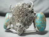 Native American Huge Heavy Buffalo Nativer American #8 Turquoise Sterling Silver Bracelet-Nativo Arts