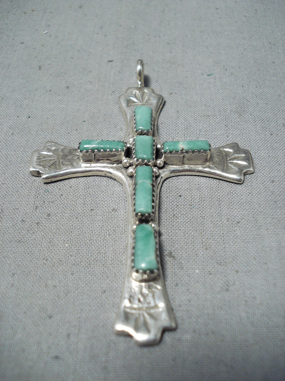 Natachu Vintage Native American Zuni Royston Turquoise Sterling Silver Cross Pendant-Nativo Arts