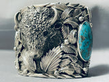 Native American 242 Gram Sterling Silver Buffalo Turquoise Sterling Silver Bracelet-Nativo Arts