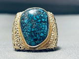 Lander Blue Turquoise Vintage Native American Navajo 14k Gold Ring Old-Nativo Arts