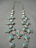 Detailed Vintage Native American Navajo Turquoise Sterling Silver Squash Blossom Necklace-Nativo Arts