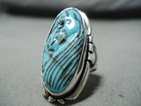 Completely Hand Carved Horse Turquoise Sterling Silver Ring-Nativo Arts