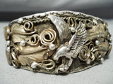 Detailed Al Chee Vintage Native American Navajo Soaring Eagle Sterling Silver Gold Bracelet-Nativo Arts