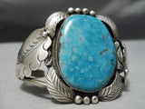 Huge Vintage Native American Navajo Spiderweb Turquoise Sterling Silver Leaf Bracelet Old-Nativo Arts