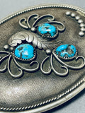 Authentic Vintage Native American Navajo Turquoise Sterling Silver Swirl Buckle-Nativo Arts