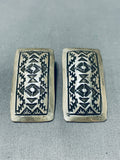 Super Detailed Vintage Native American Navajo Sterling Silver Rug Earrings-Nativo Arts