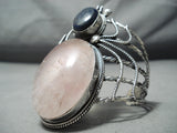 Colossal Vintage Native American Navajo Rose Quartz Lapis Bug Sterling Silver Bracelet-Nativo Arts
