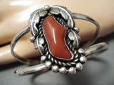Lena Smiley Vintage Navajo Coral Sterling Silver Bracelet Native American-Nativo Arts