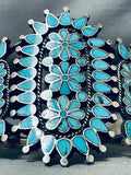 Phenomenal Vintage Native American Zuni Inlay Cluster Turquoise Sterling Silver Huge Bracelet-Nativo Arts