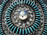 Native American One Of The Best Vintage Zuni Turquoise Inlay Sterling Silver Bracelet-Nativo Arts