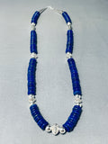 Rare Authentic Native American Navajo Lapis Sterling Silver Bead Necklace-Nativo Arts