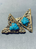 Solid 14k Gold Vintage Native American Navajo Turquoise Collar Protectors-Nativo Arts