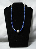 Stunning Vintage Native American Navajo Lapis Sterling Silver Necklace Old-Nativo Arts