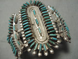 Native American Huge Museum Vintage Zuni Needlepoint Turquoise Sterling Silver Bracelet-Nativo Arts