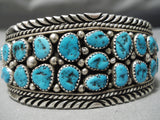 Huge Vintage Native American Navajo Cluster Of Turquoise Sterling Silver Tight Wave Bracelet-Nativo Arts