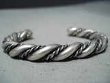 Thick Vintage Native American Navajo Sterling Silver Rope Twist Bracelet-Nativo Arts