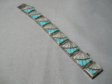 So Detailed!! Vintage Native American Navajo Sterling Silver Turquoise Link Bracelet Old-Nativo Arts
