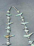 One Of The Best Vintage Navajo Turquoise Bird Fetish Sterling Silver Necklace-Nativo Arts