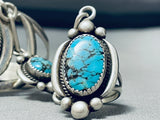 Signed Vintage Native American Navajo Spiderweb Turquoise Sterling Silver Slave Bracelet-Nativo Arts