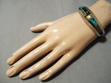 Thick And Heavy Native American Navajo Sterling Silver Spider Turquoise Bracelet Cuff-Nativo Arts