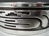Detailed Vintage Native American Navajo Hopi Rounded Overlay Sterling Silver Bracelet-Nativo Arts