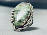 Gorgeous Vintage Native American Navajo Green Agate Sterling Silver Ring-Nativo Arts