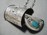 Heavy Important Thick Native American Navajo Turquoise Sterling Silver Pillbox Necklace-Nativo Arts
