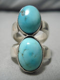 Marvelous Vintage Native American Navajo Blue Gem Turquoise Sterling Silver Ring Old-Nativo Arts