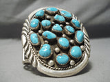 Huge 100 Gram Vintage Native American Navajo Teardrop Turquoise Sterling Silver Cluster Bracelet-Nativo Arts