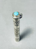 Outstanding Native American Navajo Kingman Turquoise Sterling Silver Toothpick Holder Signed-Nativo Arts