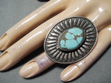 One Of The Biggest Native American Navajo #8 Turquoise Sterling Silver Ring-Nativo Arts