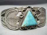 Early 1900's Vintage Native American Navajo Ingot Silver Turquoise Bracelet Old-Nativo Arts