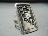 Striking Signed Native American Hopi Sterling Silver Kachina Ring-Nativo Arts
