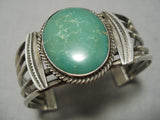Early 1900's Vintage Native American Navajo Green Turquoise Sterling Silver Bracelet Old-Nativo Arts